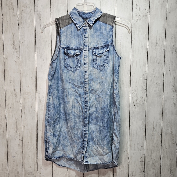 True Religion Womens Blue Sleeveless Bleached Out Chambray Georgia Dress Size XS - Picture 1 of 9